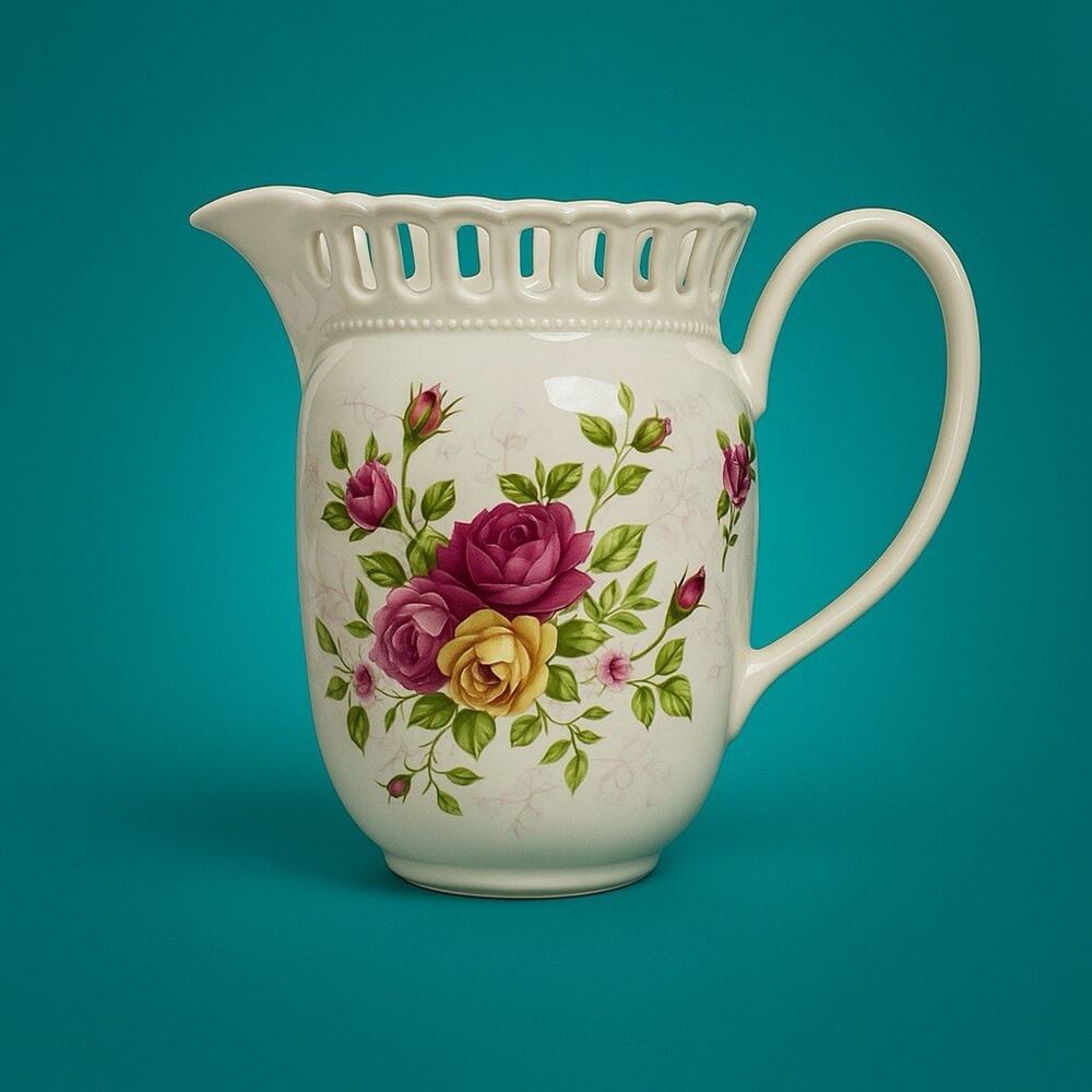 Royal Albert Old Country Roses 6.5" Pitcher Reticulated Rim Porcelain Vintage